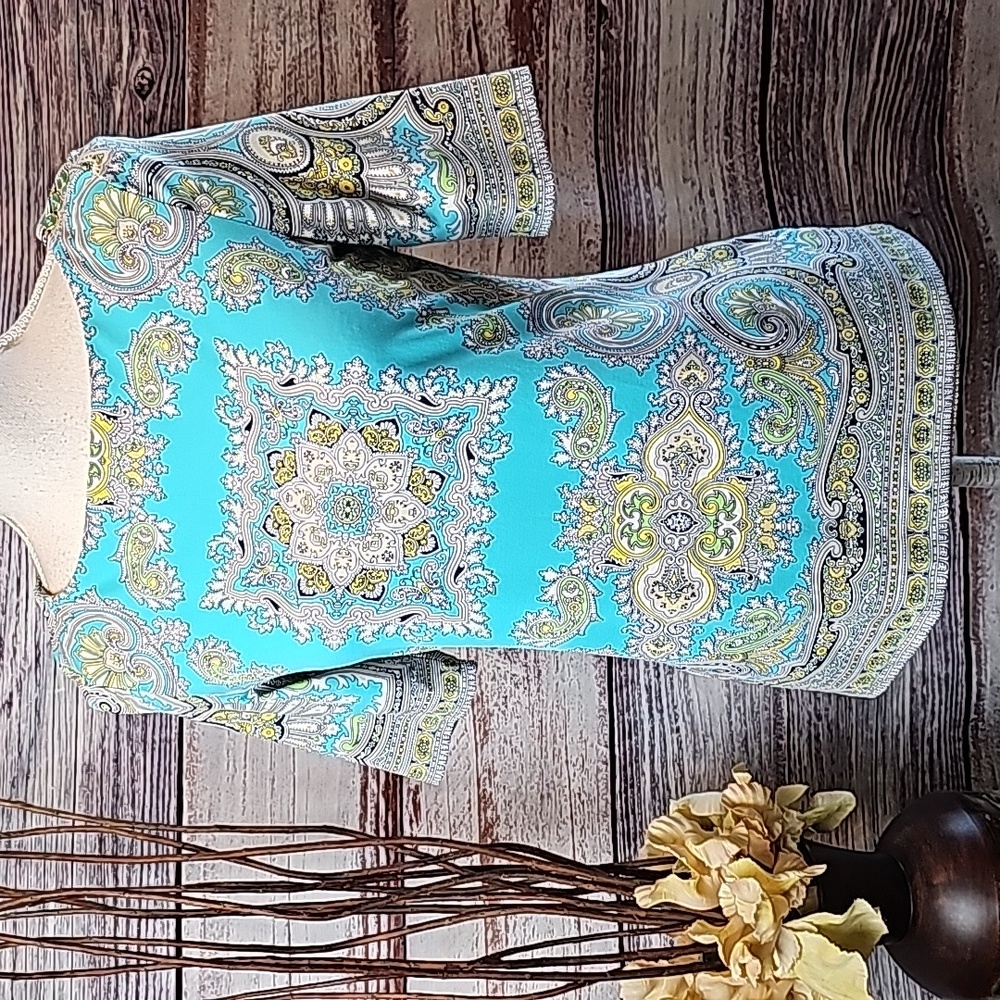 NEW CHARTER CLUB SHORT SLEEVE PAISLEY PRINT PULLOVER TOP